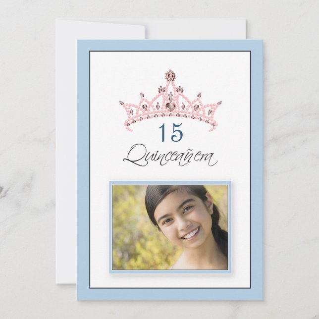 {TBA} Pink Jewelled Tiara Quinceañera Invitation (Front)