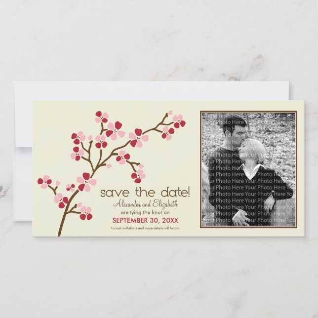 {TBA} Red/Ivory Cherry Blossom Save the Date (Front)