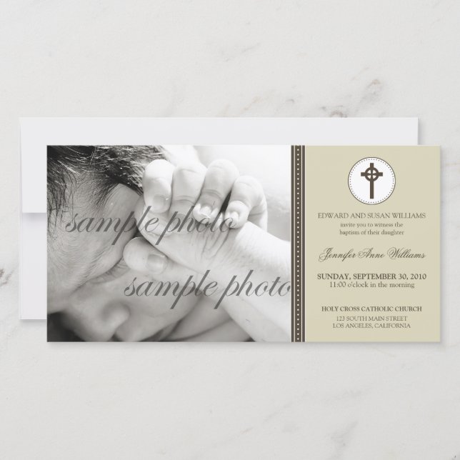 {TBA} Simple & Sweet Sepia Baptism Announcement (Front)