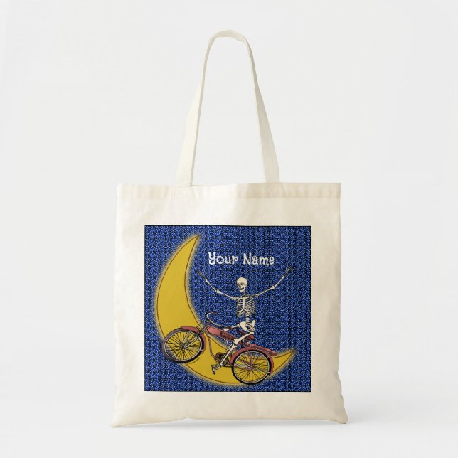 TBA Skeleton Riding Bike Tote Bag (Front)