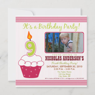 {TBA} Sweet Cupcake 9th Birthday Party Invitation