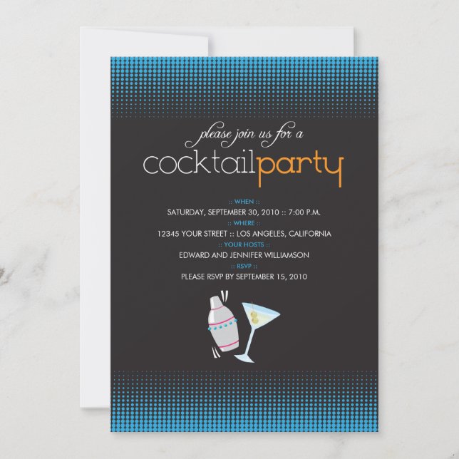 {TBA} Trendy Cocktail Party Invitation (aqua blue) (Front)