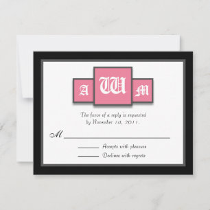 {TBA} Tri-Monogram Pink Modern Reply / RSVP Cards