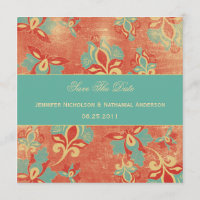TBA - Vintage Aqua and Tangerine Save The Date
