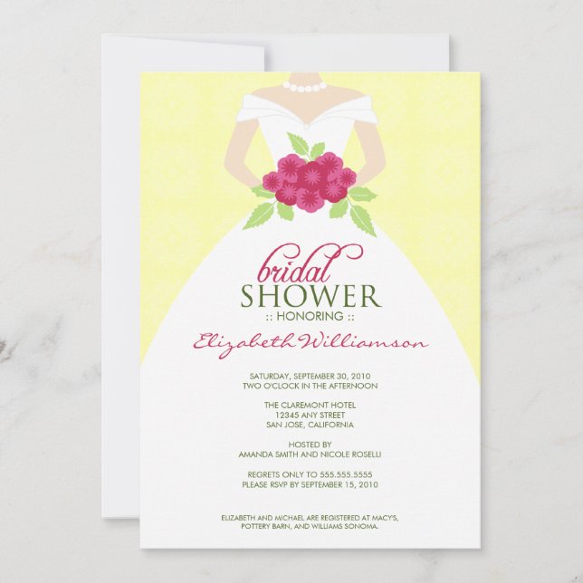{TBA} Wedding Dress Bridal Shower Invite (yellow) (Front)