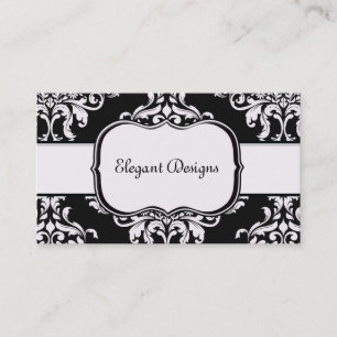 <TBA Winner > Jet Black & White Diamond Damask Business Card