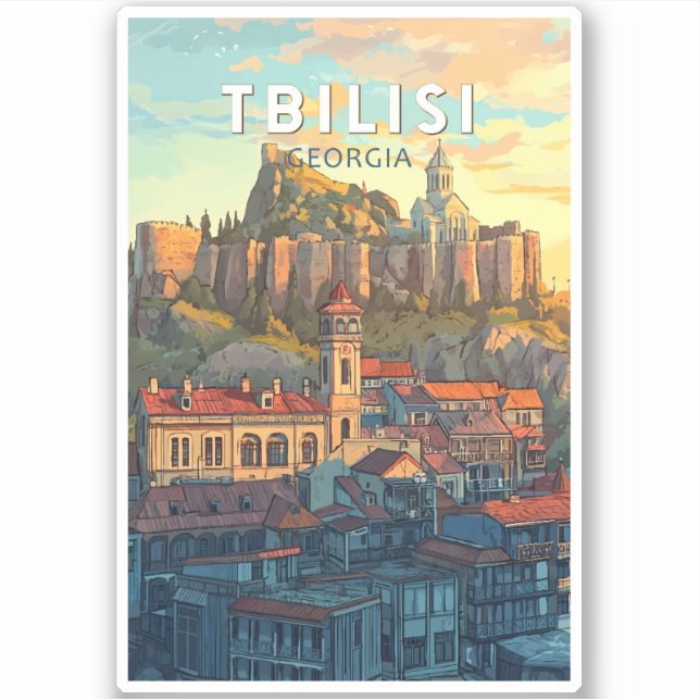 Tbilisi Georgia Illustration Travel Art Vintage (Front)
