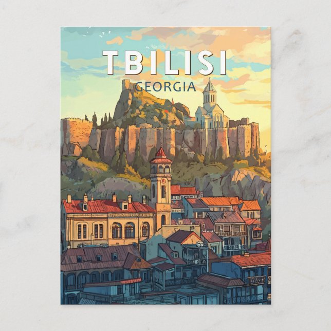 Tbilisi Georgia Illustration Travel Art Vintage Postcard (Front)