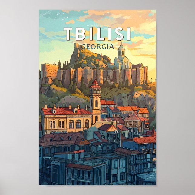 Tbilisi Georgia Illustration Travel Art Vintage Poster (Front)