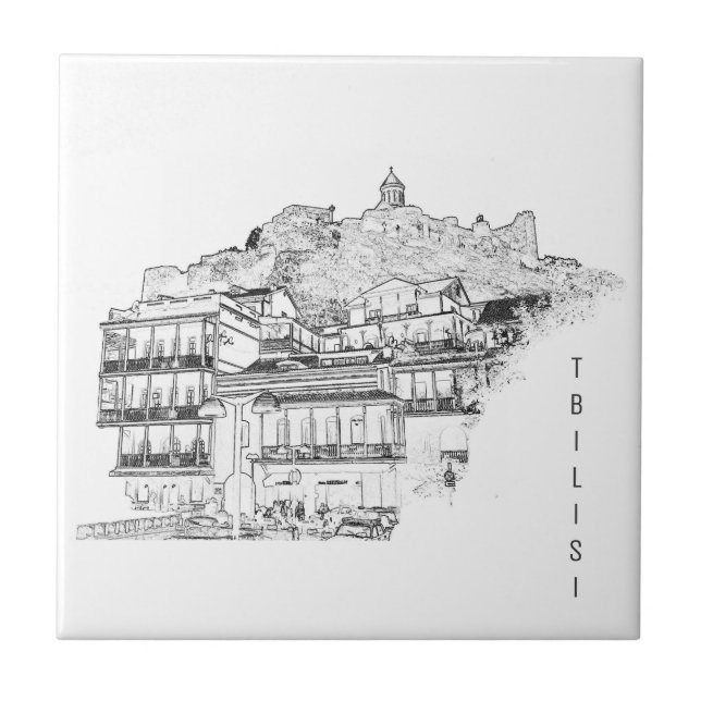 Tbilisi Georgia Street Architecture Sketch Tile (Front)