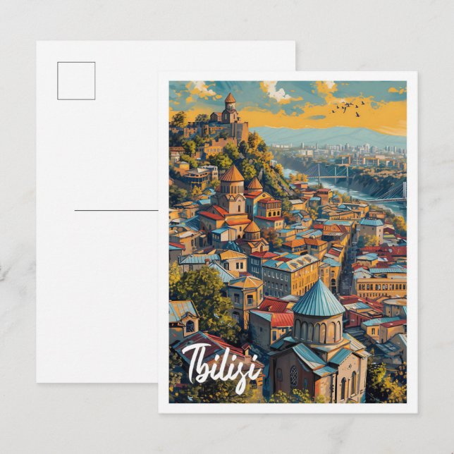 Tbilisi Georgia Vintage Art Travel Illustration Postcard (Front/Back)