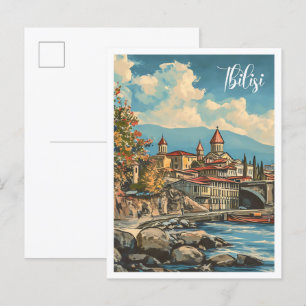 Tbilisi Georgia Vintage Art Travel Illustration Postcard
