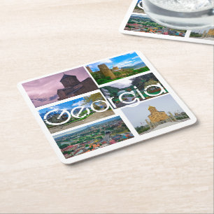 Tbilisi Kazbegi Borjomi Georgia Architecture Square Paper Coaster