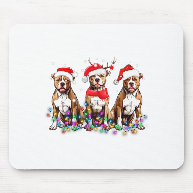Tbull Dog Christmas Lights Cute Pet Matching Famil Mouse Mat (Front)