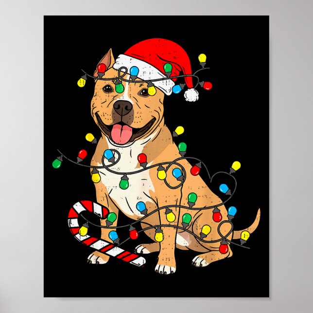 Tbull Dog Christmas Lights Santa Xmas Pet Dog Love Poster (Front)