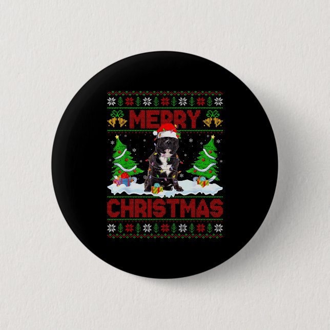 Tbull Dog Ugly Xmas Sweater Funny Pet Dog Lover Ch 6 Cm Round Badge (Front)