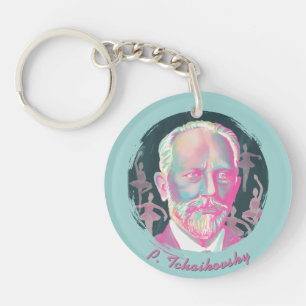 Tchaikovsky Colourful Portrait Quote Key Ring