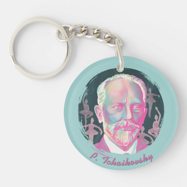 Tchaikovsky Colourful Portrait Quote Key Ring (Front)