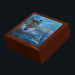 TCWC - Blue Wolf Christmas Gift Box<br><div class="desc">Beautiful wolf digital composition with winter trees and blue swirls with falling snow. Add your name or monogram to this box making a nice trinket box or men's jewellery box with a personal touch. This artwork was created and donated to Tri County Wildlife Care by Doreen Erhardt©2013. Thanks goes to...</div>