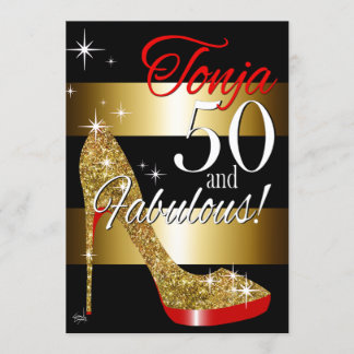 TD 50 & Fabulous Glitter Stiletto Birthday Invitation