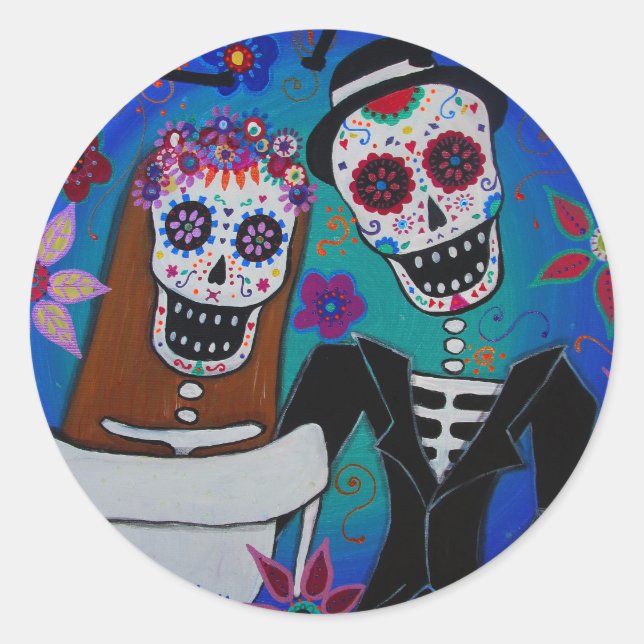 TE AMO WEDDING DIA DE LOS MUERTOS CLASSIC ROUND STICKER (Front)