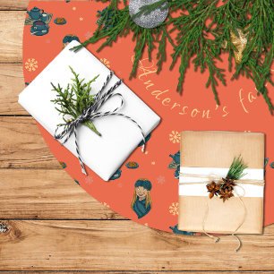 Té con galletas, chica en invierno, copos de nieve brushed polyester tree skirt
