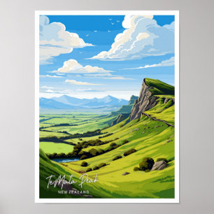 Te Mata Peak New Zealand Travel illustration Poster