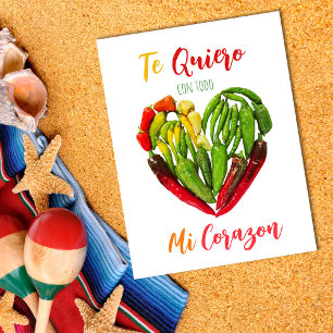Te Quiero Chilli Peppers Heart Valentine's Postcar Postcard