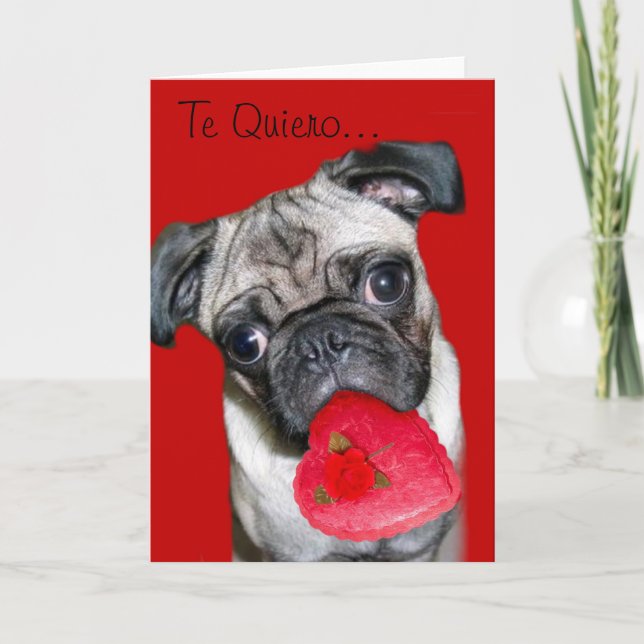 Te Quiero Tarjeta de Perro Pug Holiday Card (Front)