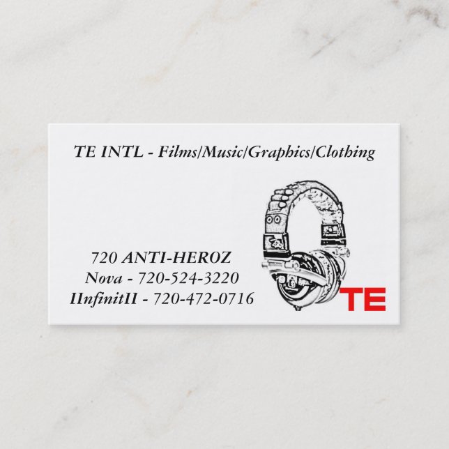 te, TE INTL - Films/Music/Graphics/Clothing, No... Business Card (Front)