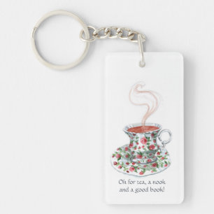 Tea, a nook, and a book! Tea slogan, vintage cup Key Ring