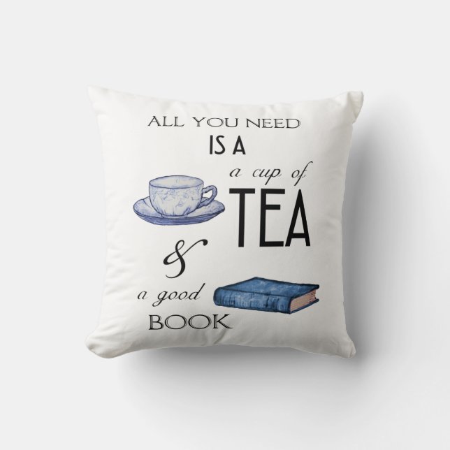 Tea and Books Cozy Reading Throw Pillow (Front)