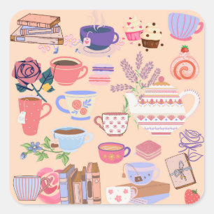 Tea And Books Square Sticker