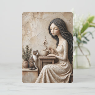 Tea and Cat Greeting Card Quiet Studio