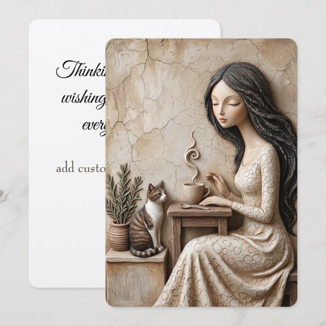 Tea and Cat Greeting Card Quiet Studio (Front/Back)