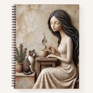 Tea and Cat Greeting Card Quiet Studio Notebook