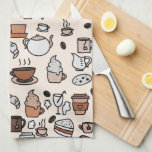 Tea and Coffee Shop Objects Pattern Towel<br><div class="desc">Cafe or coffee shop collage on beige.</div>