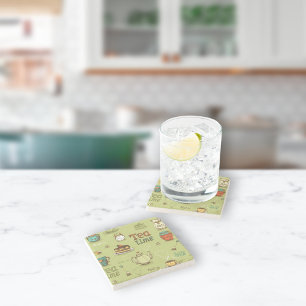 Tea and Honey Tea Time in Green Stone Coaster