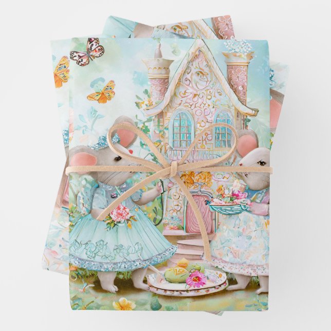 Tea at garden illustration wrapping paper sheet (In situ)