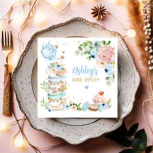 Tea Baby Shower Blue Flower Girl Baby is Brewing Napkin