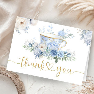 Tea Baby Shower Boy Blue Floral Folded Thank You Card