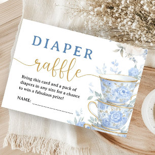 Tea Baby Shower Boy Blue Tea Party Diaper Raffle Enclosure Card