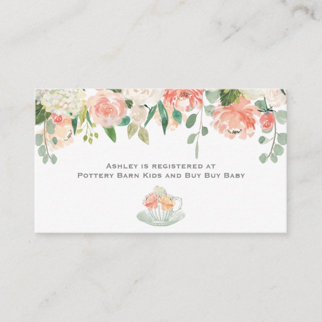 Tea Baby Shower Floral Enclosure Card (Front)
