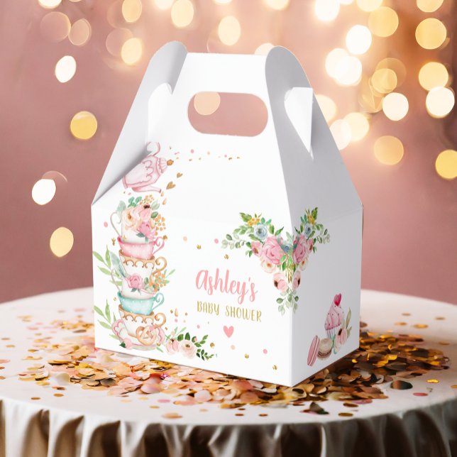 Tea Baby Shower Pink Flower Girl Baby is Brewing Favour Box (Creator Uploaded)