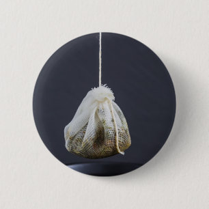 Tea bag is hung in a cup 6 cm round badge