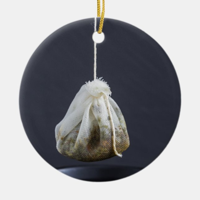 Tea bag is hung in a cup ceramic tree decoration (Front)