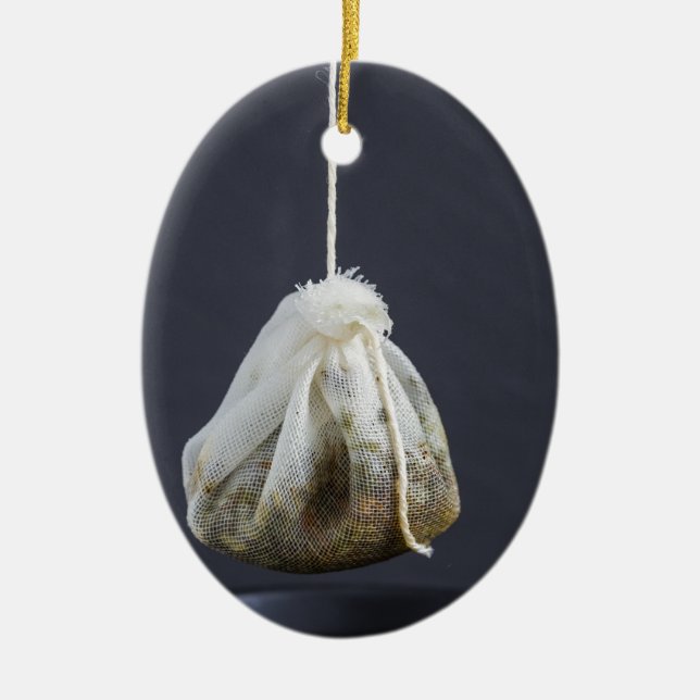 Tea bag is hung in a cup ceramic tree decoration (Front)