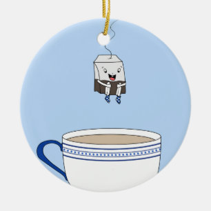 Tea bag jumping in cup ceramic tree decoration