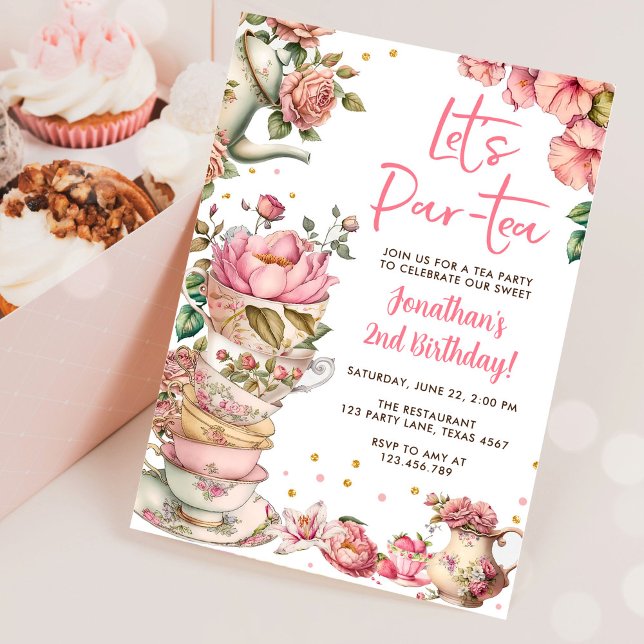 Tea Birthday Girl Party Par-tea Floral Birthday Invitation (Creator Uploaded)