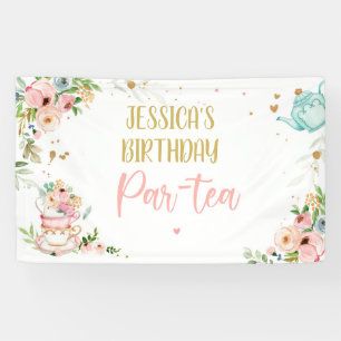Tea Birthday Part Par-tea Floral Tea Girl Backdrop Banner